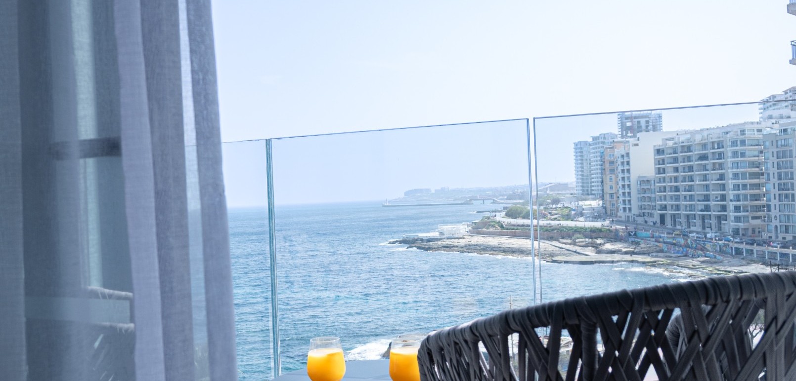 Private balcony with Mediterranean sea view from a Sea View Room