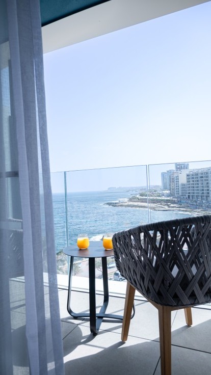 Private balcony with Mediterranean sea view from a Sea View Room