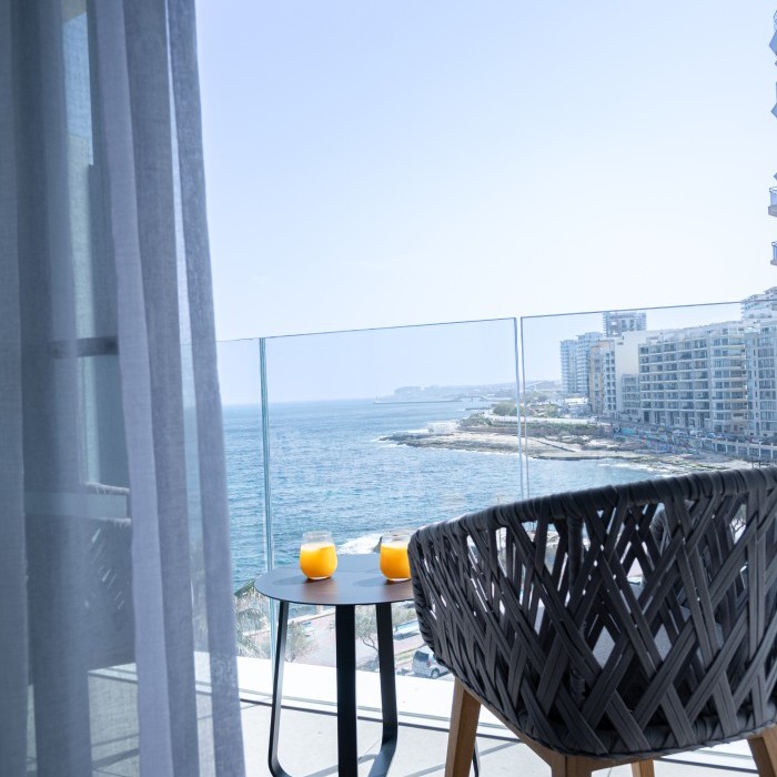 Private balcony with Mediterranean sea view from a Sea View Room